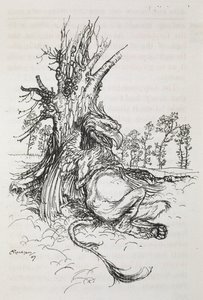 Le Gryphon assis contre un arbre - Arthur Rackham