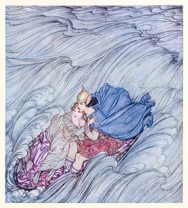 Les vagues de tous les mondes semblaient tourbillonner devant eux en un immense tapis vert de Becuma à la peau blanche dans Contes de fées irlandais