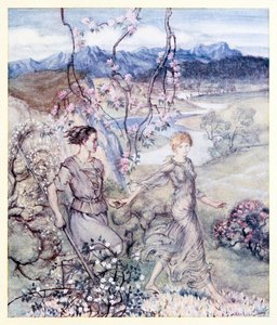 Puis ils [Iollan et Tuiren] sont allés main dans la main dans le pays qui sent la fleur de pommier et le miel de La naissance de Bran dans Contes de fées irlandais