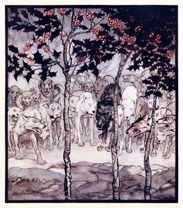 Ils se tenaient dehors, remplis de sauvagerie et de terreur de La grotte enchantée de Cesh Corran dans Contes de fées irlandais - Arthur Rackham