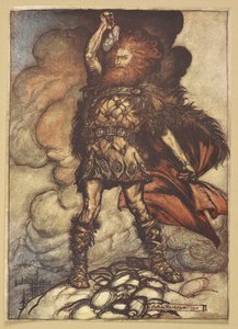 Thor lève son marteau.