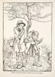 Quand il fut assez aiguisé, il regarda autour de lui les étrangers, de Petit Frère & Petite Sœur et autres contes par les frères Grimm, pub.1917 (litho) - Arthur Rackham