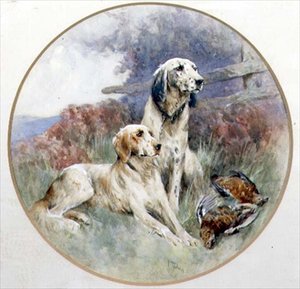 Un couple de setters gardant une paire de grouses - Arthur Wardle