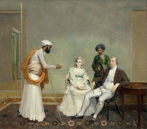 Portrait du juge Suetonius Grant Heatly et Temperance Heatly avec leurs serviteurs indiens, à l
