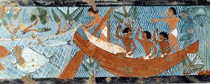 Art Égypte : Pêche dans la Seine. Fac simile reproduit de la tombe de d