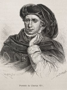 CHARLES VI de France, dit "le Bien-Aimé" (1368-1422). Roi de France (1380-1422), dynastie des Valois. Gravure.