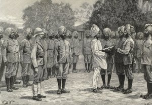 Angleterre (19e siècle). Colonisation. Inde. Les nouveaux régiments de Birmanie. Prise de serment des nouvelles recrues. Gravure. Collection privée. - Artist Unknown