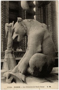 Gargouille ou chimère de la cathédrale Notre-Dame de Paris, construite entre 1163 et le XIVe siècle - Carte postale, collection Selva