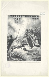 Scène lugubre à la ligne Mariahilfer dans la nuit du 13 mars 1848 pendant la révolution de Vienne - Artist Unknown