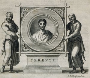 TERENCE, Publius Terentius Afer (190-154 av. J.-C.). Dramaturge de la République romaine. Gravure. 1736. Gravure