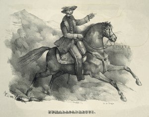 ZUMALACARREGUI, Tomas (1788-1835). Général carliste. Espagne. Première guerre carliste. Zumalacarregui à cheval. Gravure. - Artist Unknown