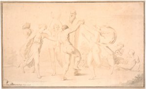 Bacchanale. Un satyre, une bacchante et trois bacchantes dansent autour de Priape - Asmus Jacob Carstens