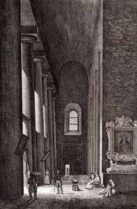 Bas-côté de la cathédrale de la Nativité de Marie Santissima à Syracuse, Sicile, Italie, gravure sur cuivre, vers 19x29 cm