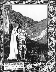 Sir Launcelot et la sorcière Hellawes Illustration par Aubrey Beardsley (1872-1898) de La Mort d