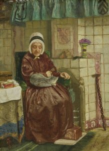 Vieille femme près de la cheminée
