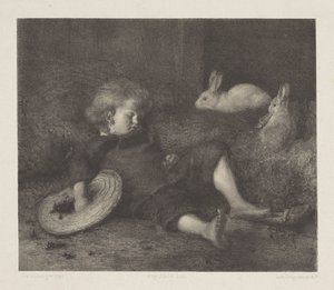 Enfant endormi avec des lapins - August Allebe