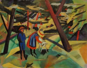 Enfants avec chèvre dans la forêt
