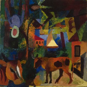 Paysage avec Vaches, Voilier et Figures Peintes