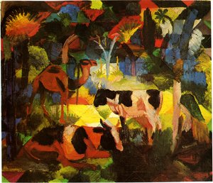 Macke paysage-vache-chameau - August Macke