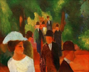 Promenade (avec fille en blanc en demi-figure) - August Macke