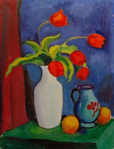 Tulipes rouges dans un vase blanc - August Macke