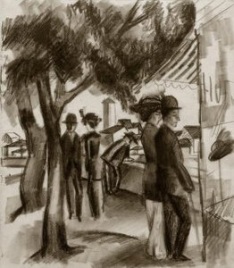 Promeneurs sous les arbres