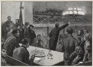 Réunion pour la grève au Vooruit en 1885 - gravure dans «Le Monde illustré» - dessin par Gérardin - Auguste (after) Gerardin