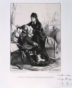 Une femme nourrissant un soldat blessé de soupe, Siège de Paris, Guerre franco-prussienne, 1870-1871 - Auguste Bry