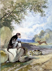 Illustration de la fable "Le lièvre et la tortue" par Jean de La Fontaine