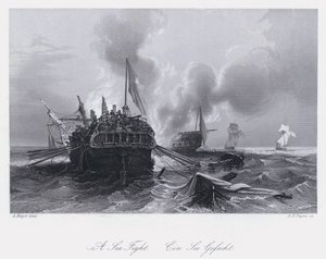 Un combat naval (gravure) - Auguste Etienne Francois Mayer