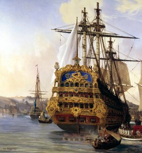 Le navire « Le Foudroyant » en rade de Brest en 1724 (détail)