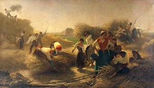 Battage du colza dans les champs de Lille - Auguste Joseph Herlin
