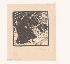 Femme et enfant sous la pluie - Auguste Lepère (signed by artist)