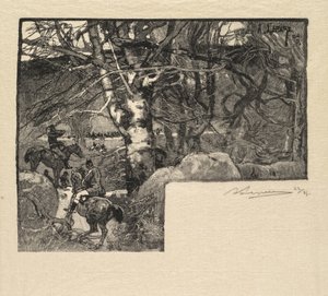 La Forêt de Fontainebleau: Chasse à courre à Mont-Gérard, 1890 - Auguste Louis Lepère
