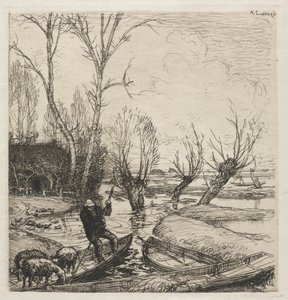 [Homme dans un bateau avec trois moutons] - Auguste Louis Lepère