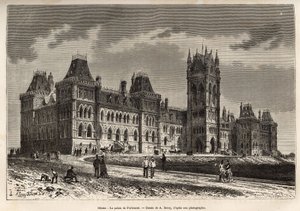 Le Palais du Parlement à Ottawa, construit entre 1859 et 1876. Gravure pour illustrer l