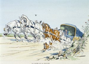Le coche et la mouche - dans les "Fables de La Fontaine", ill. par Auguste Vimar (1851-1916), Tours, chez A. Mame & Fils