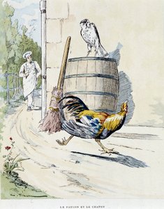Le faucon et le chapon - dans « Fables de La Fontaine », ill. par Auguste Vimar (1851-1916), Tours, chez A. Mame & Fils
