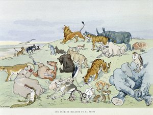 Les animaux malades de la peste - dans "Les Fables de la Fontaine", ill. par Auguste Vimar (1851-1916), Tours, chez A. Mame & Fils