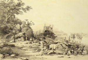 House Boats sur la baie de Cowloon, planche 6 de Sketches of China, gravé par Eugene Ciceri - Auguste after Borget