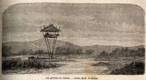 Un gardien de riz, près de Batavia (Jakarta actuel). Dessin de M. de Molins, pour illustrer son voyage à Java