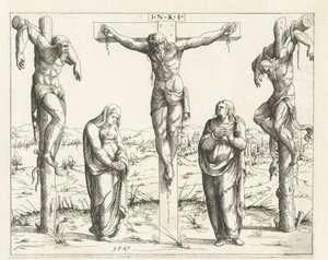 Christ en croix avec Marie et Jean - Augustin Hirschvogel