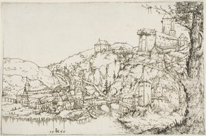 Paysage avec rivière, ville et château - Augustin Hirschvogel