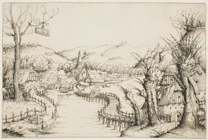 Paysage avec un pont en bois courbé - Augustin Hirschvogel