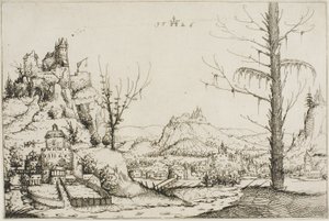 Paysage avec une Forteresse sur une Colline - Augustin Hirschvogel
