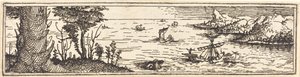 Paysage avec un lac et des voiliers