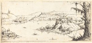 Paysage avec un grand lac au centre