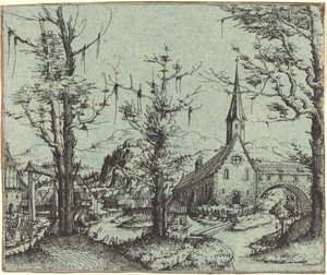 Paysage avec une église de village - Augustin Hirschvogel