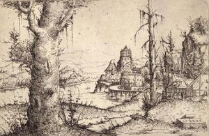 Paysage fluvial avec un arbre robuste - Augustin Hirschvogel