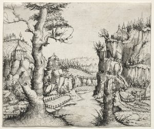 Paysage fluvial avec des rochers à gauche et à droite